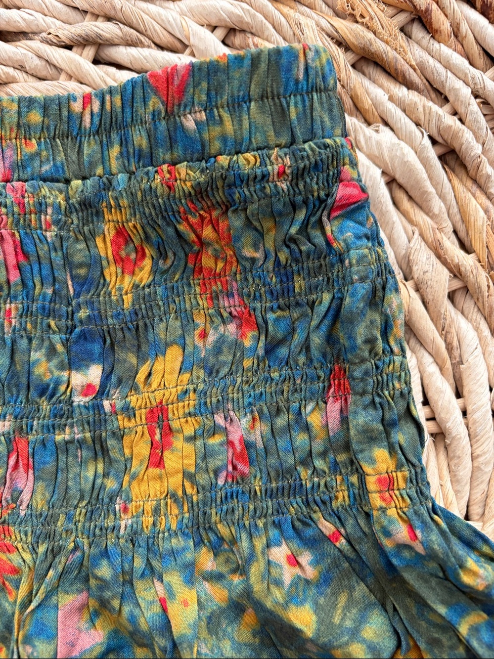 Natural Life Smocked Waist Floral Mini Skirt Boho Teal size S - Picture 4 of 10